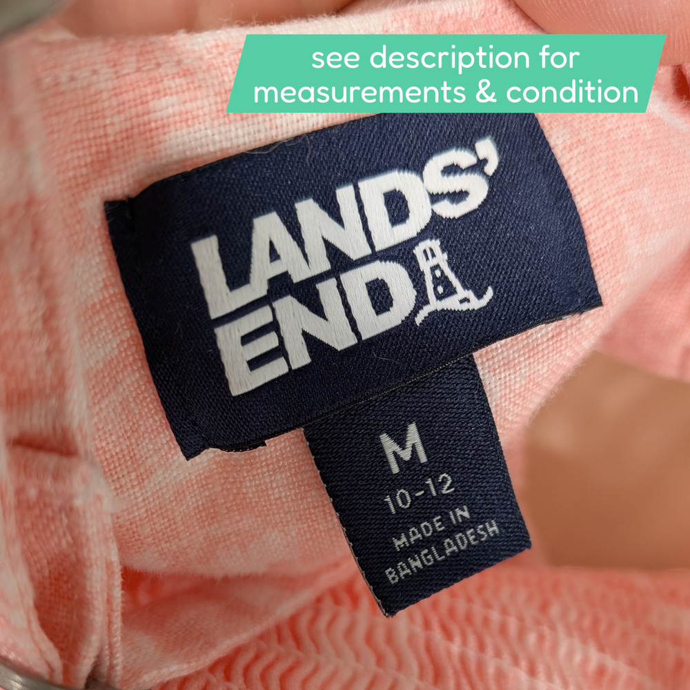 Lands End Linen Midi Dress M Pink White Sundress Smocked Beachy Sleeveles Pocket - Picture 9 of 12